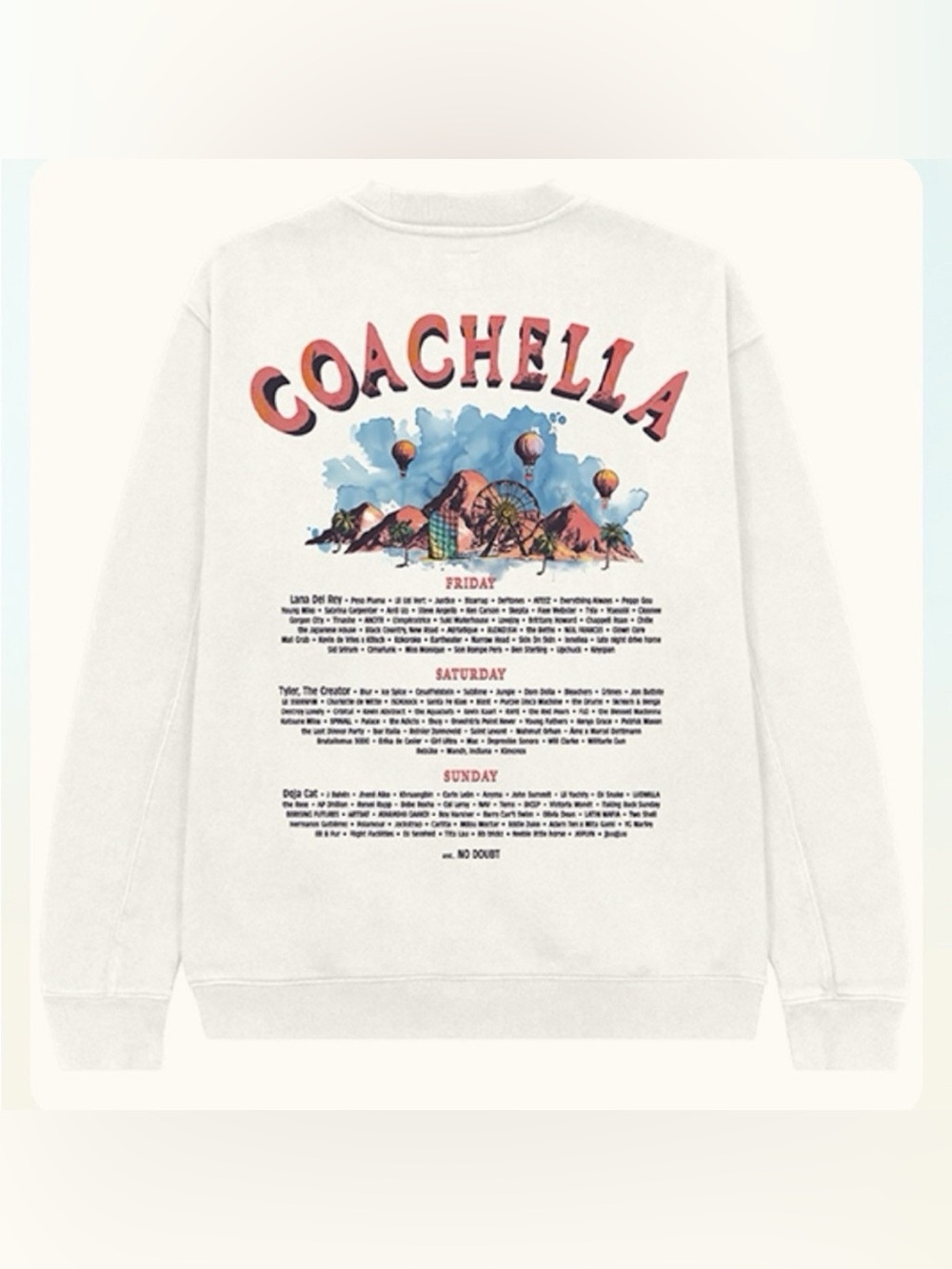 Coachella 2024 Crewneck  Sweatshirt Pullover Festival Lineup Cream Size Medium